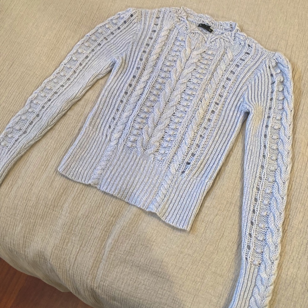Club Monaco Merino Wool Cable Knit Sweater Baby Blue